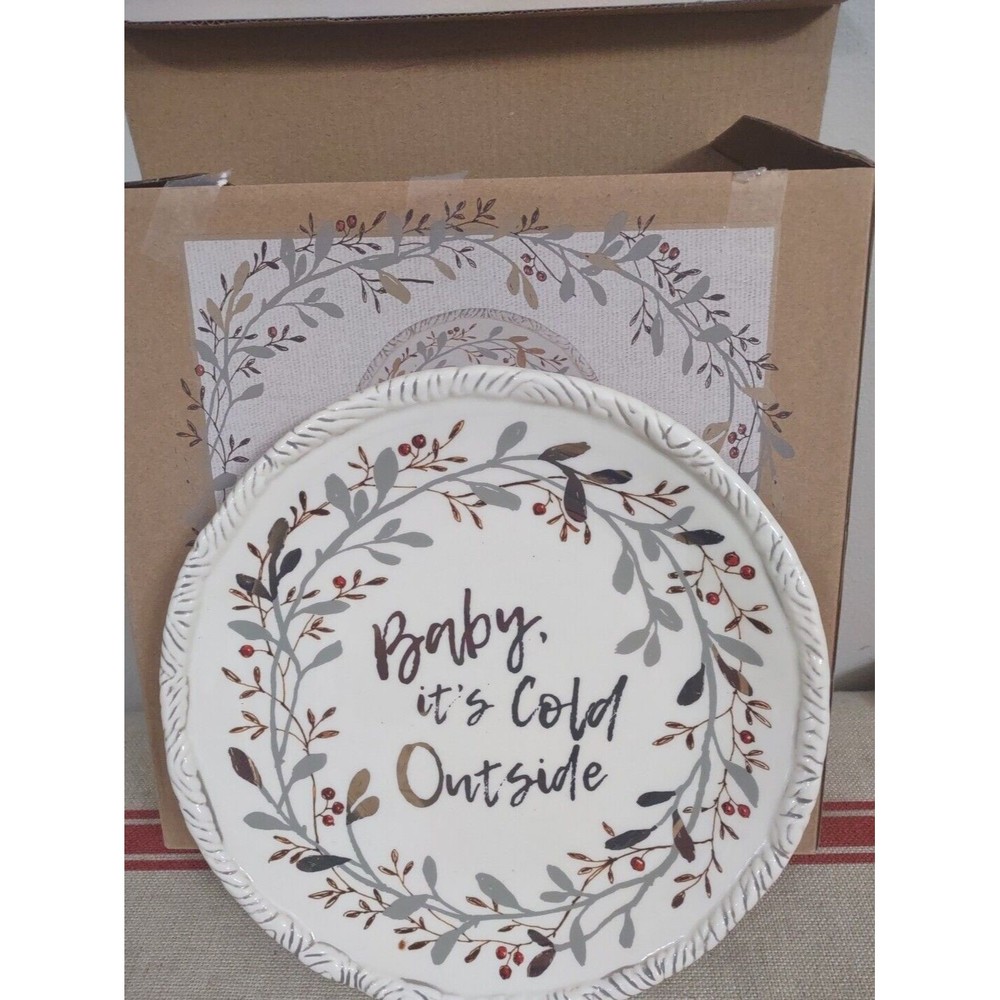 Fitz And Floyd Baby It's Cold Outside Wintry Woods Snowman Holiday Plate NIB